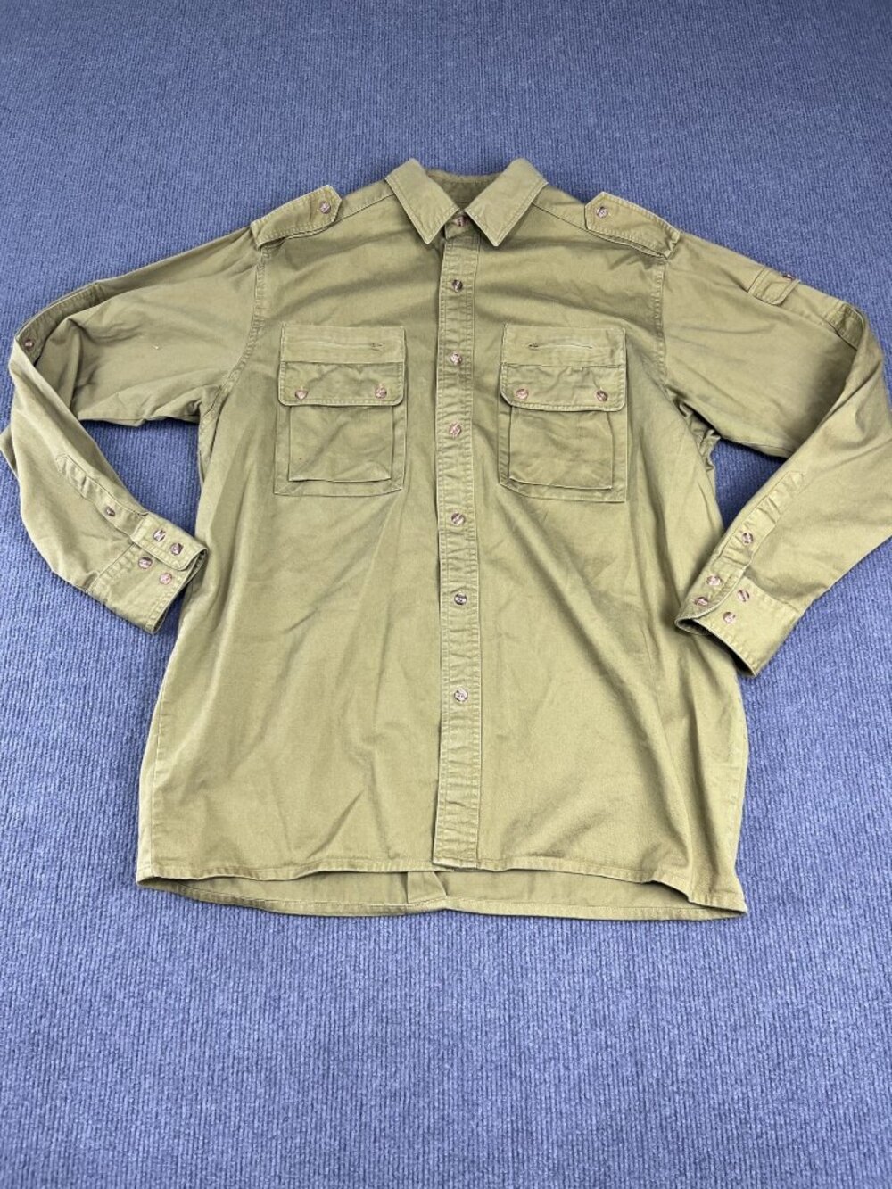 Mountain Tek Olive Green Military Style Button-Up Shirt Epaulets & Pockets M